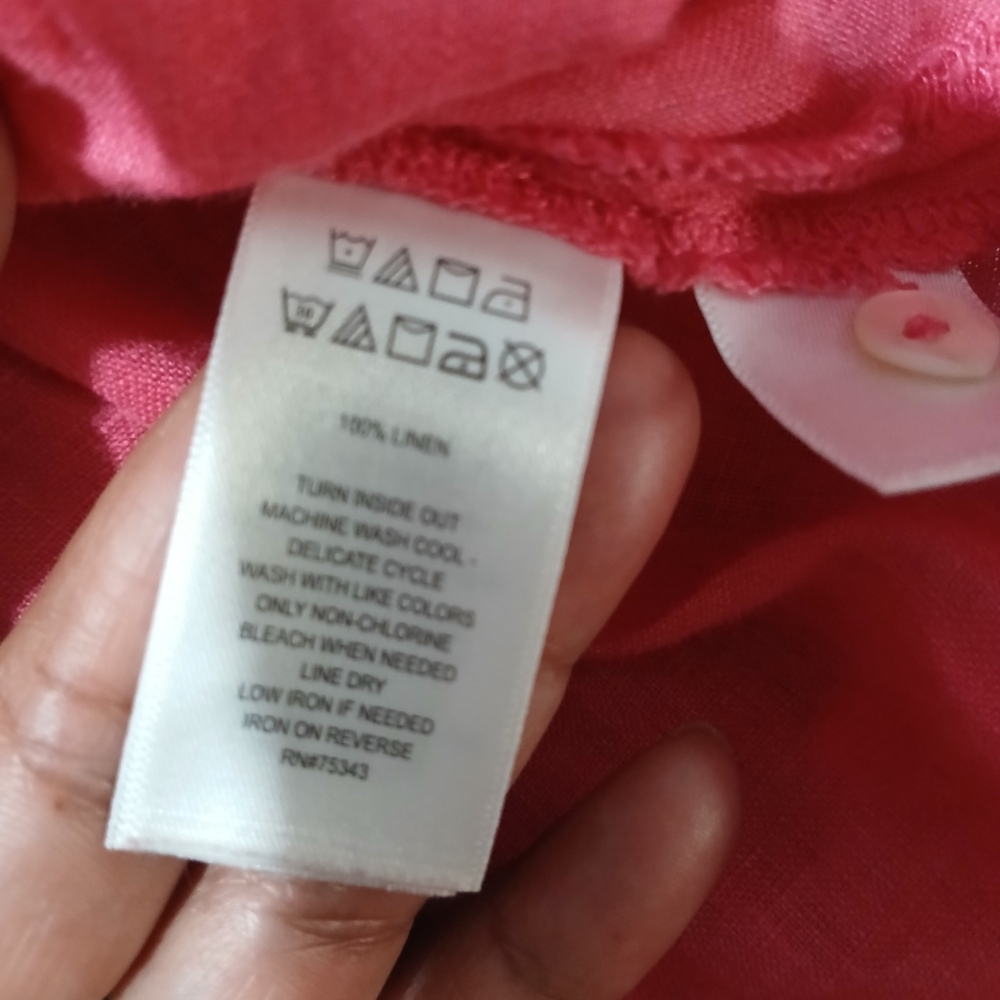 Women's Linen Button-Up Tops - Pink, Blue, and Coral Rolled Up Sleeves - Picture 5 of 14